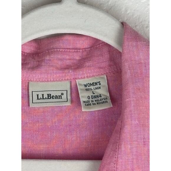 L.L.Bean Pink 3/4 Sleeve Linen Button Down Shirt Size Large - Picture 4 of 8